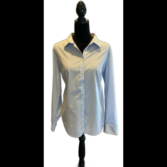 St John’s Bay Womans Button Down Blouse  Size XL Blue White Checked Cotton Top - Picture 2 of 11